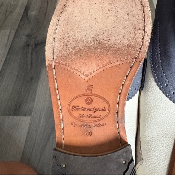 Cole Haan Leather Wingtip Oxford Derby Shoes Two-tone Gray White Brogue - Picture 6 of 6